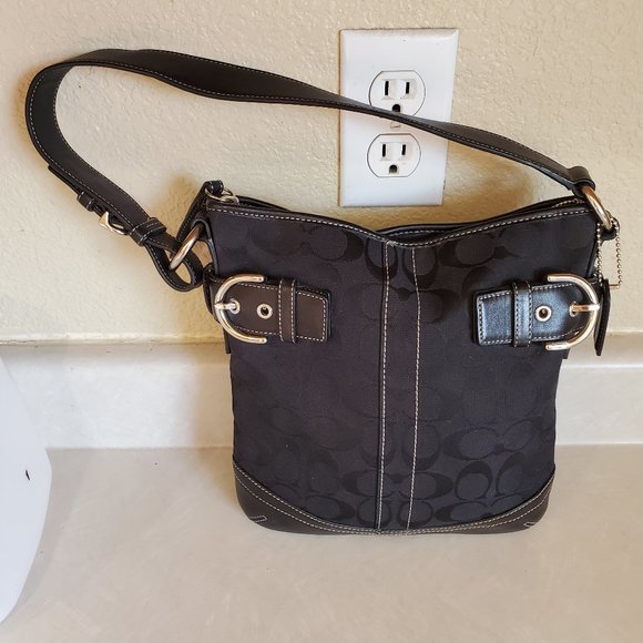 Like New Coach Black Signature Canvas Shoulder Bag Purse 3577 - Picture 2 of 16